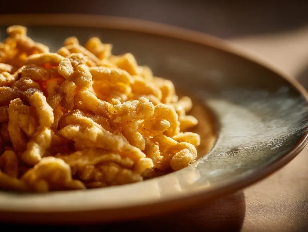 Low Carb Spätzle aus Mandelmehl goldbraun und servierbereit auf einem Teller