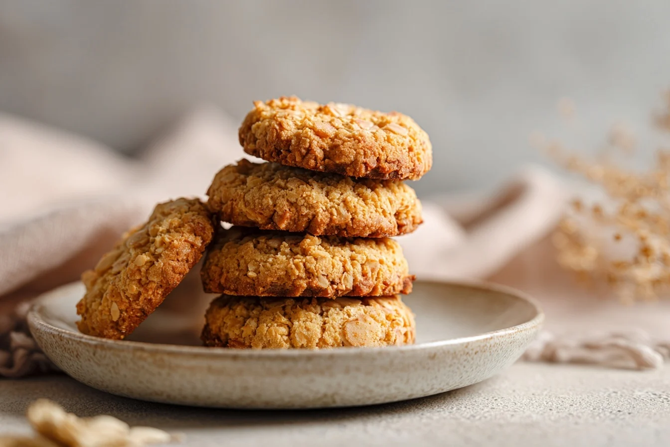 Frisch gebackene Keto Cookies auf einem Kühlgitter, goldbraun und knusprig