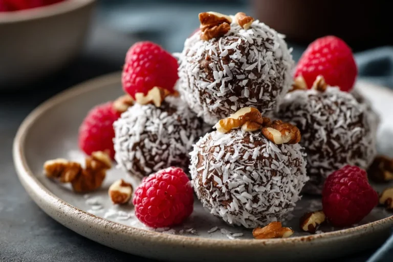 Dessert Vegan Weihnachten als vegane Schokoladenpralinen mit Kokos und Walnüssen