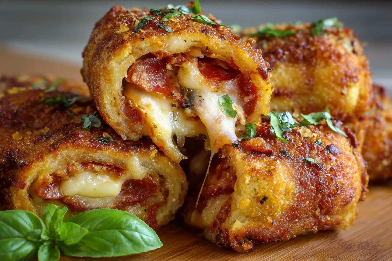 Pizzaschnecken Low Carb auf einem Teller angerichtet mit knuspriger Oberfläche und saftiger Füllung