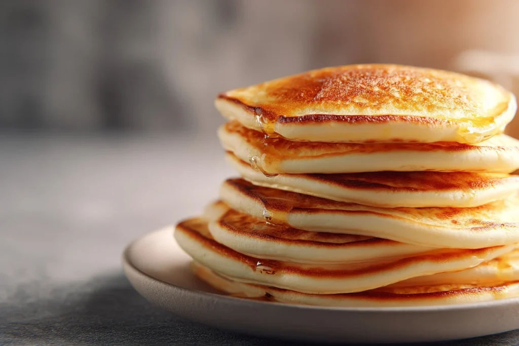 Ein Stapel goldbrauner Pfannkuchen vegan,