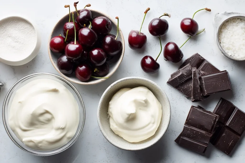 Schnelles Dessert mit Kirschen in Gläsern schichtweise angerichtet, fruchtig und cremig.