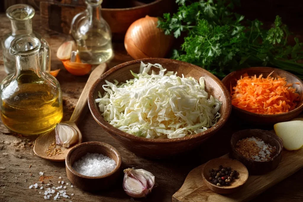 Bunter Krautsalat mit Apfelstreifen und gerösteten Kürbiskernen in einer Glas-Schüssel.