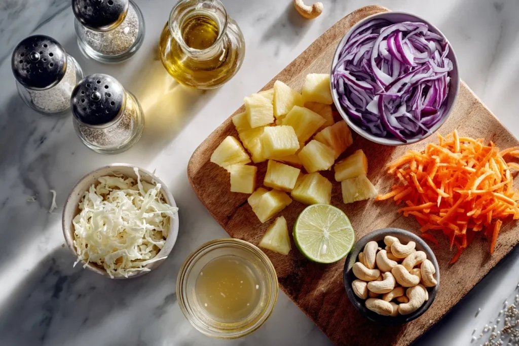 Appetitlicher Ananas-Sauerkraut-Salat mit Kokosflocken und Limettendressing