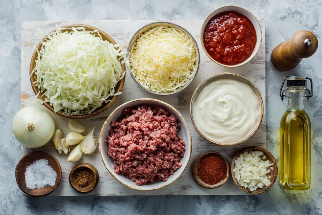Weißkohl mit Hackfleisch im Backofen mit frischen Kräutern und Käsekruste