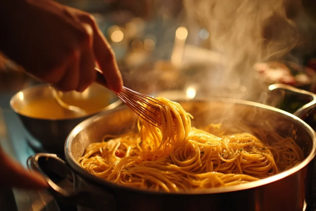 Original Spaghetti Carbonara Rezept mit frischem Basilikum