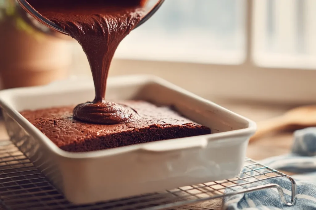 Saftige Keto-Brownies auf einem Teller mit Pudererythrit bestäubt, umgeben von frischen Beeren und einer Tasse Kaffee.