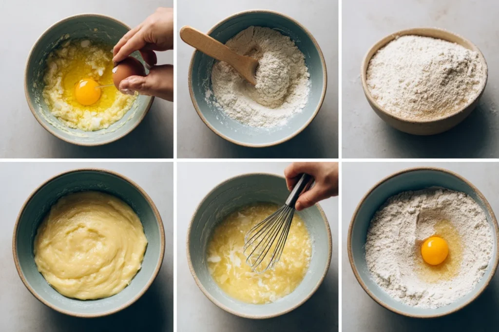 Ein Stapel goldbrauner glutenfreier Pancakes Banane, garniert mit frischen Erdbeeren, Blaubeeren, Bananenscheiben und einer Prise Puderzucker. Der Teller steht auf einem rustikalen Holztisch neben einer Tasse Kaffee und einer Flasche Ahornsirup. Die Szene strahlt Gemütlichkeit und Gesundheit aus, perfekt für einen entspannten Morgen.