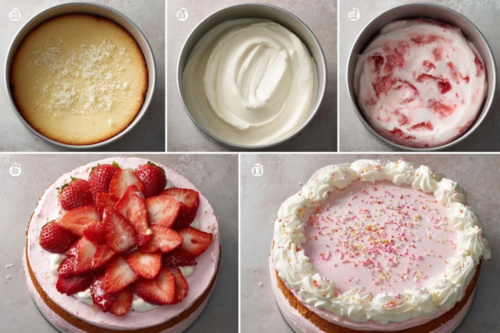 Spaghetti Eis Kuchen im Freien mit Erdbeeren und Eistee, Sommerstimmung