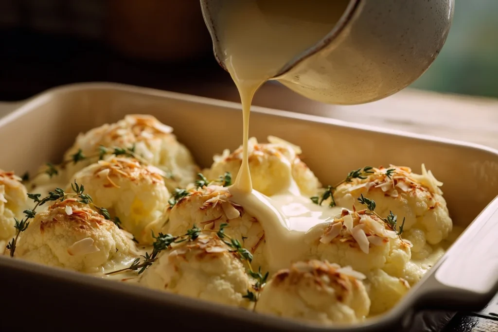 Blumenkohl Überbacken mit cremiger Käsesauce und knackigen Mandeln