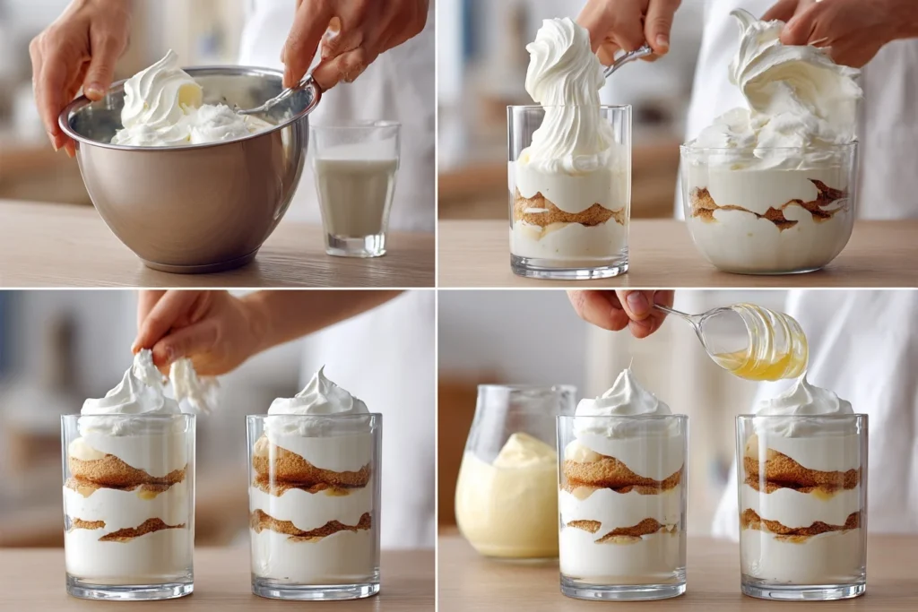 Eierlikör-Dessert in einem Glas mit cremigen Schichten, garniert mit Schokoraspeln und frischen Beeren – ein schnelles, luxuriöses Dessert in 15 Minuten.