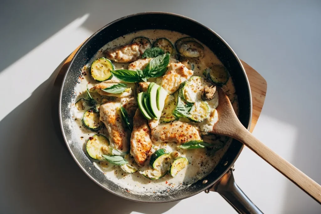 Leckere Low Carb Abendessen mit Avocado und Tomaten auf weißem Porzellan