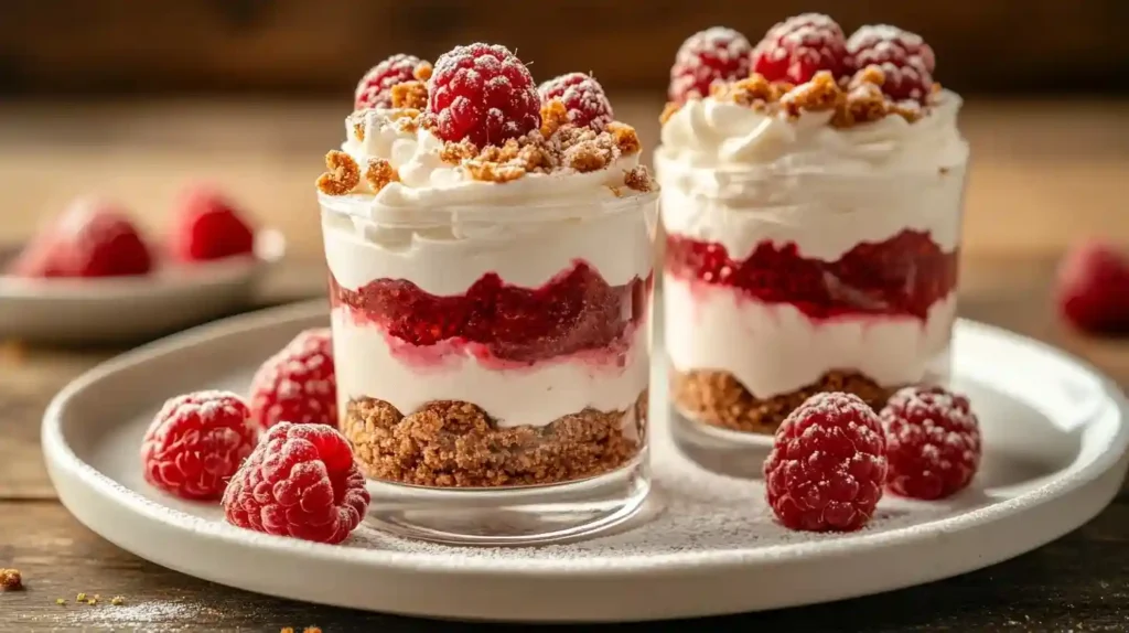 Himbeer-Spekulatius-Dessert mit Himbeersauce und Minze