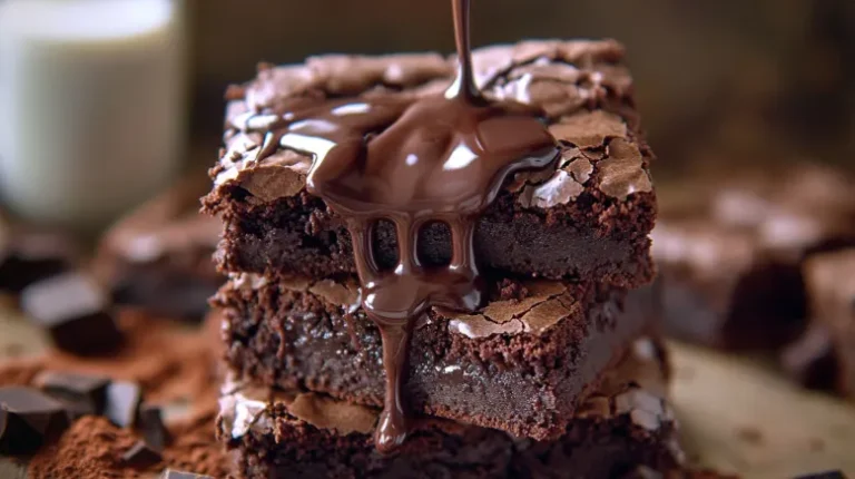 Wie backe ich glutenfreie Brownies: Saftige glutenfreie Brownies auf einem Holzbrett, garniert mit Puderzucker und frischen Himbeeren – perfekt für Naschkatzen.