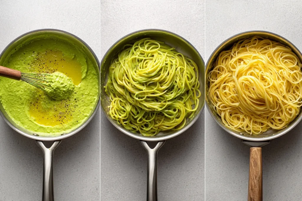 Ein Teller voller Genuss: Das Avocado Nudeln Rezept kombiniert gesunde Fette mit al dente Pasta – perfekt für einen schnellen Feierabend.